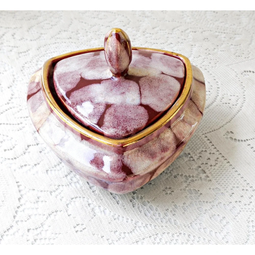 Mid-Century Candy Dish Bay Keramik West Germany Maroon White 1960s